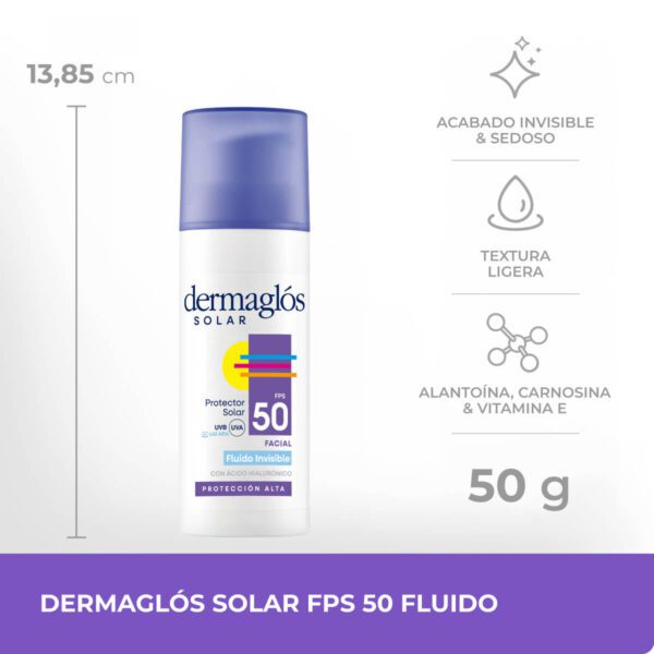 DERMAGLOS SOLAR F50 FACIAL FLUIDO SIN COLOR EMULSION x   50 ML - Imagen 2